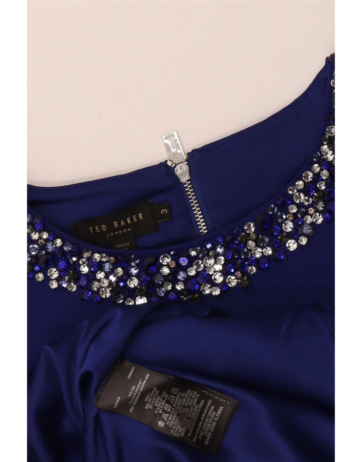 Ted Baker Kvinders Ærmeløs Skede Kjole Størrelse 3 Medium Blå Polyester