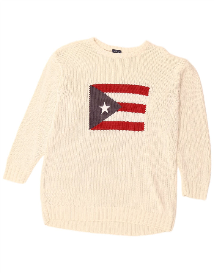 ARIZONA Herre grafisk rund hals sweater stor hvid bomuld