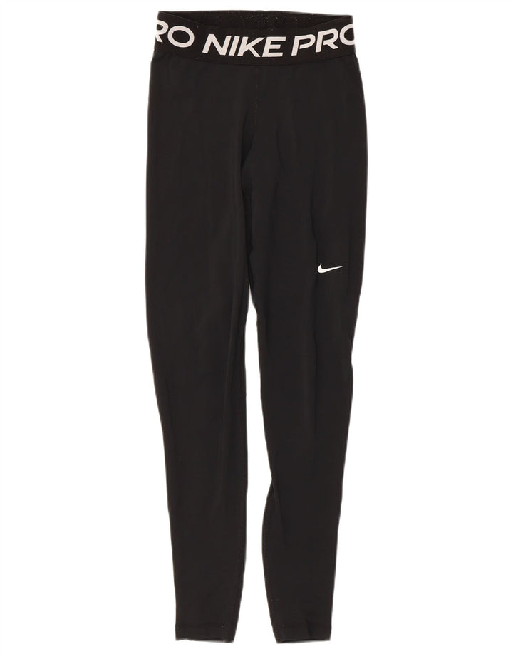 Nike Dame Dri Fit Grafiske Leggings UK 4 XS Sort