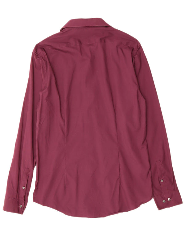 CALVIN KLEIN Herre Fitted skjorte str. 39 15 1/2 Medium Bourgogne bomuld