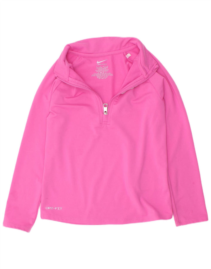 Nike Girls Dri Fit Pullover med lynlås-hals træningsdragt Top 5-6 år Medium Pink