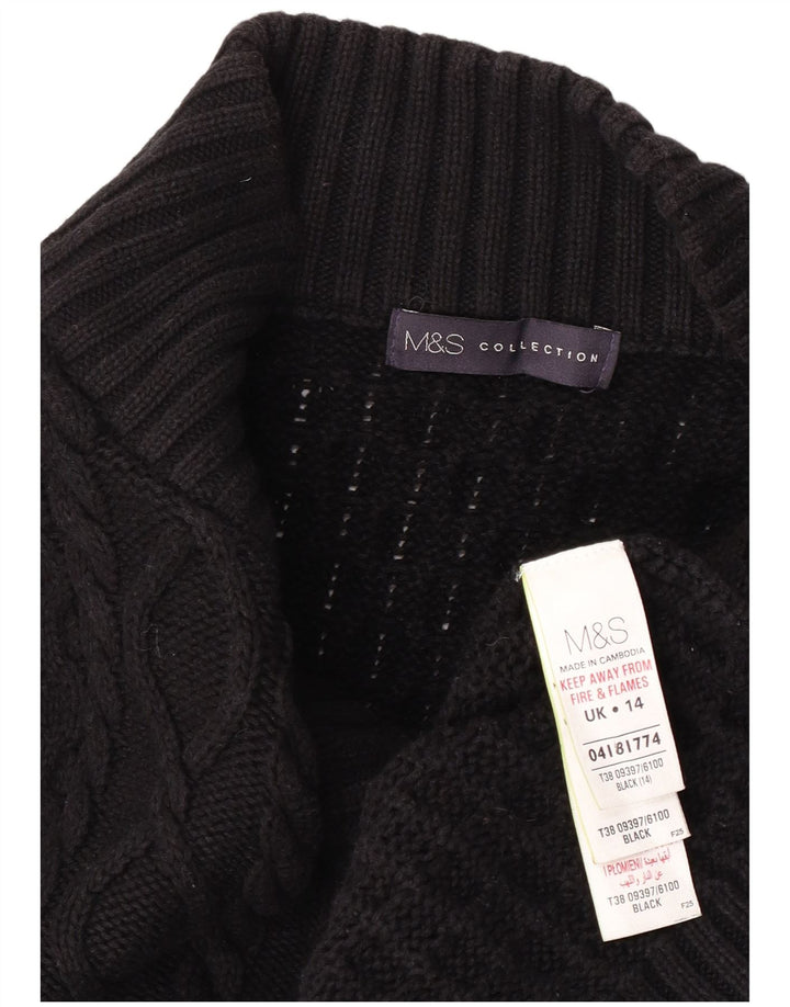 Marks & Spencer Dame Cardigan Sweater UK 14 Stor Sort Bomuld