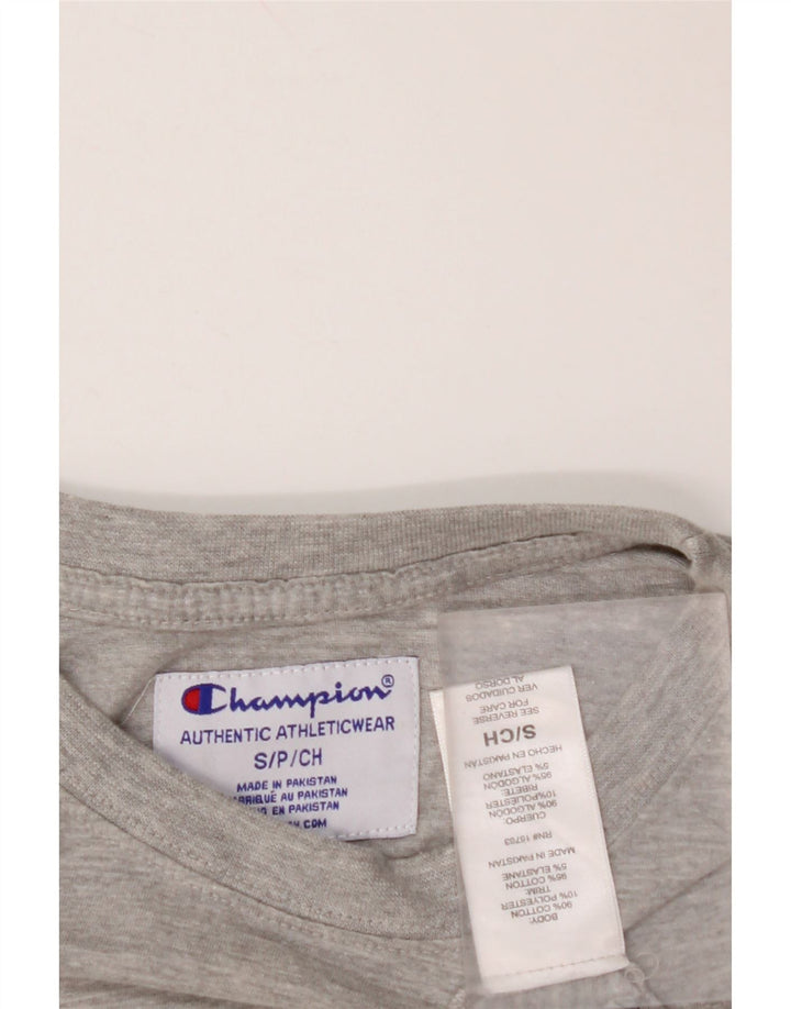 CHAMPION Dame Crop Grafisk T-Shirt Top UK 10 Lille Grå Bomuld