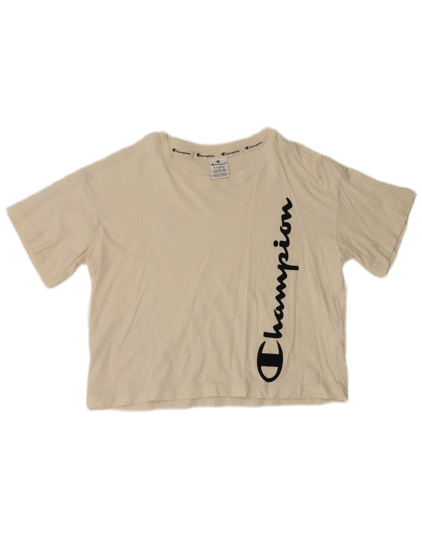 Champion Womens Crop Grafisk T-Shirt Top UK 18 XL Hvid Bomuld