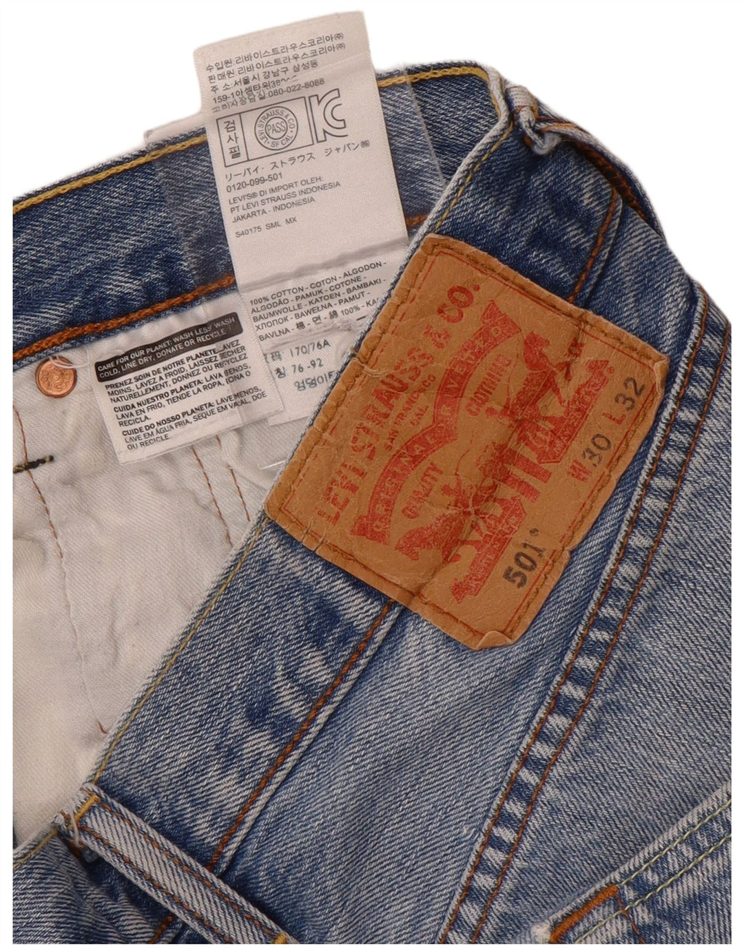 LEVI'S Herre 501 Straight Jeans W30 L32 Blå Bomuld