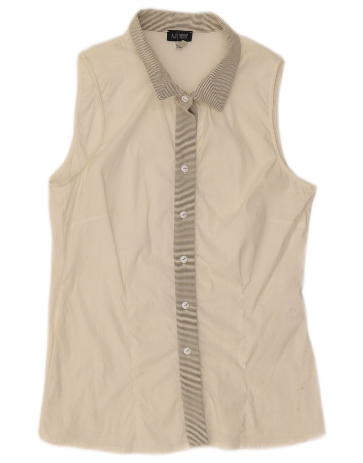 Armani Jeans Dame ærmeløs skjortebluse EU 42 Mellem hvid stribet