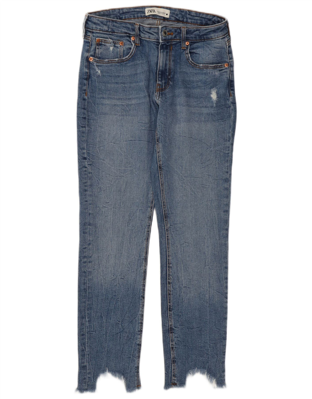 Zara Dame Distressed Cropped Jeans EU 40 Medium W30 L27 Blå