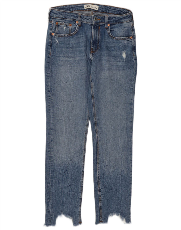 Zara Dame Distressed Cropped Jeans EU 40 Medium W30 L27 Blå