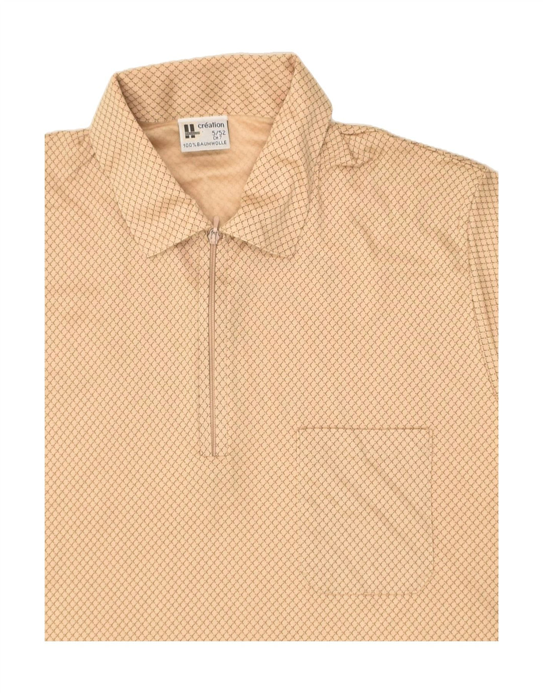 VINTAGE Mens Zip Neck Polo Shirt IT 52 Large Beige Cotton | Vintage Vintage | Thrift | Second-Hand Vintage | Used Clothing | Messina Hembry 