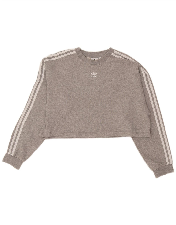 Adidas Womens Crop Oversized Sweatshirt Jumper UK 8 Small Grey Bomuld
