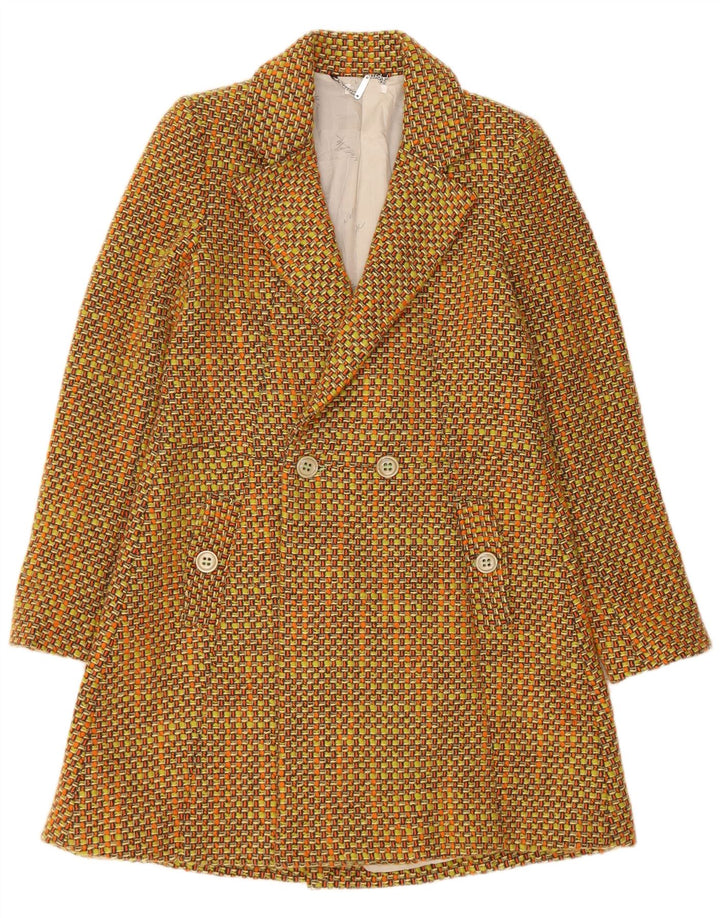 Vintage Dame Dobbeltradet Frakke IT 42 Medium Gul Uld