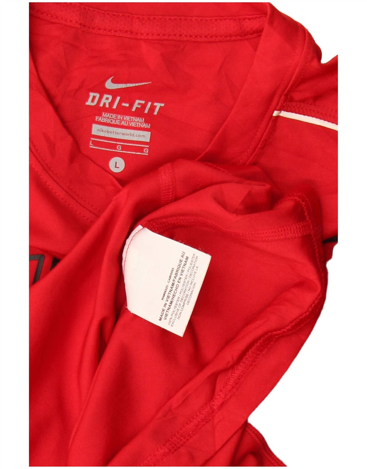 Nike Dame Dri Fit Grafisk Top Langærmet UK 16 Stor Rød Polyester