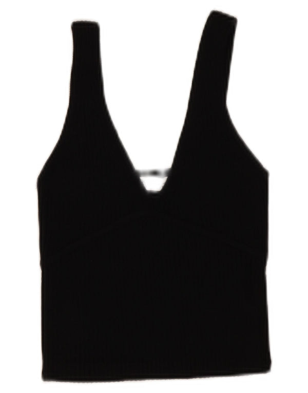 Zara Womens Crop ærmeløs bluse Top UK 10 Small Black