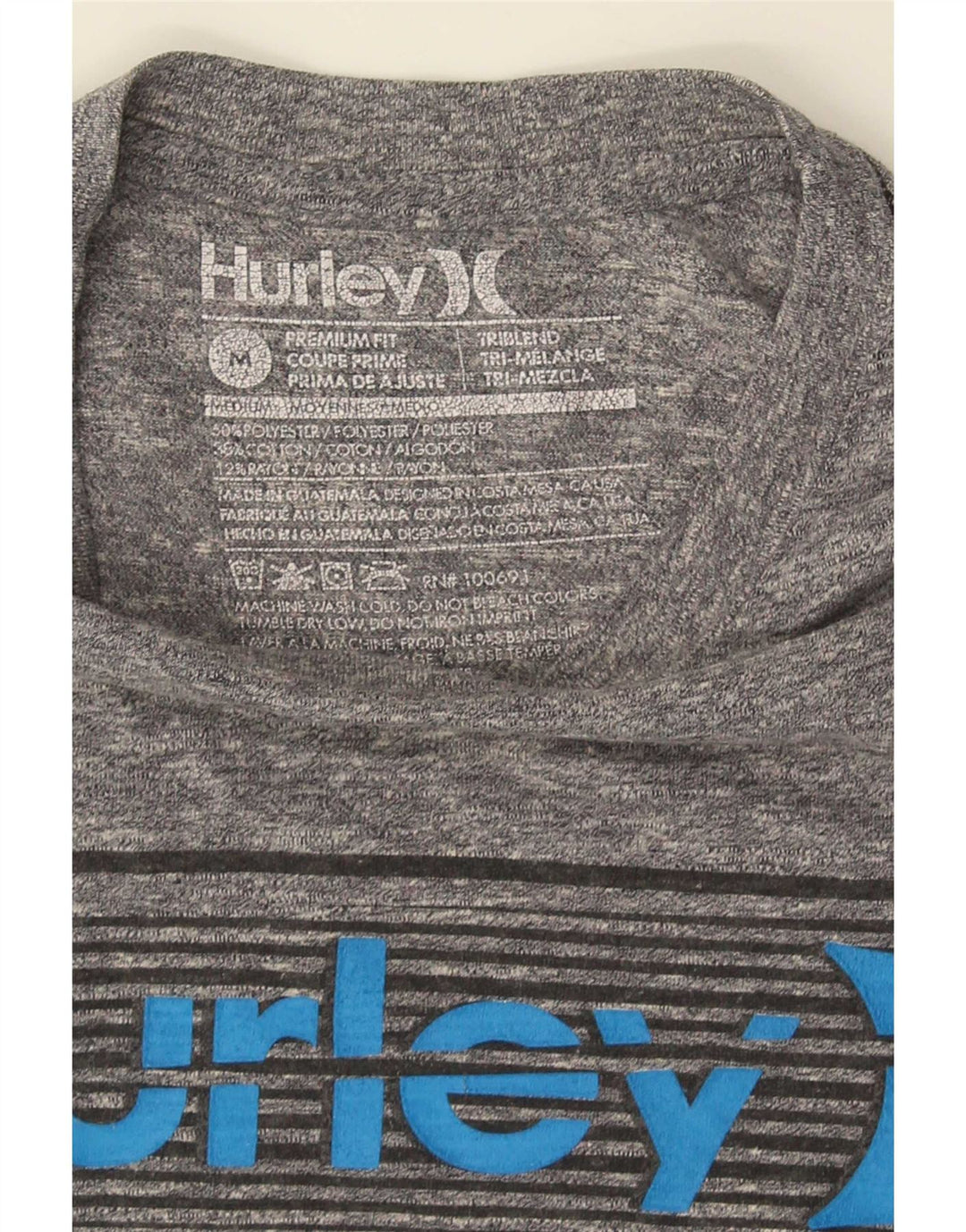 Hurley Herre Premium Fit Grafisk T-shirt Top Medium Grey Flecked Polyester