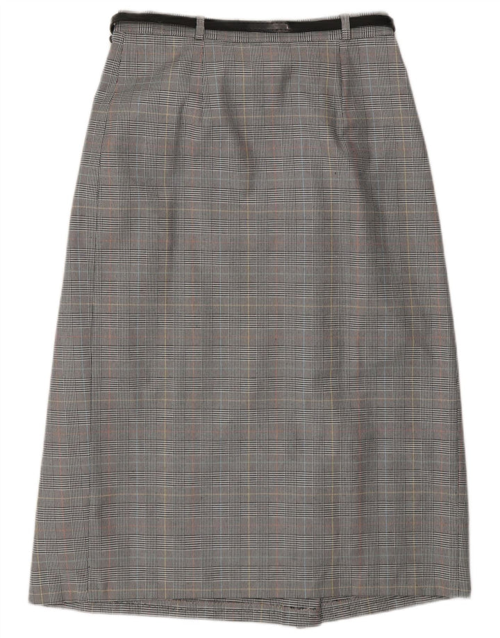 Vintage slå-om nederdel til kvinder UK 10 Small W27 Grå Houndstooth Polyester