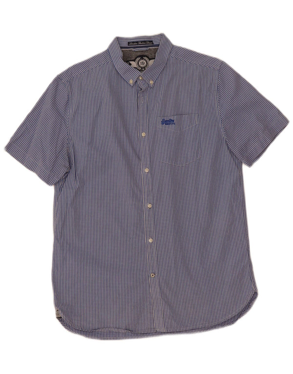 Superdry kortærmet herreskjorte XL blå ternet bomuld