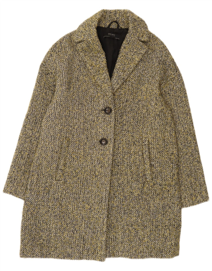 Zara Dame Oversized Overfrakke UK 6 XS Khaki Flecked Polyester