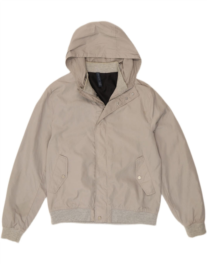 ZARA Mens Hooded Windbreaker Jacket UK 42 XL Grey Polyester