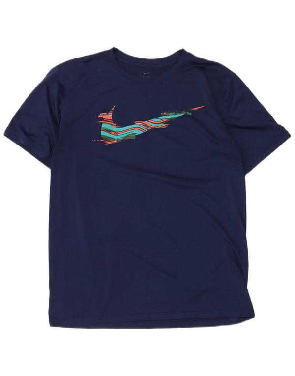 Nike Herre Dri Fit Grafisk T-Shirt Top Stor Marineblå