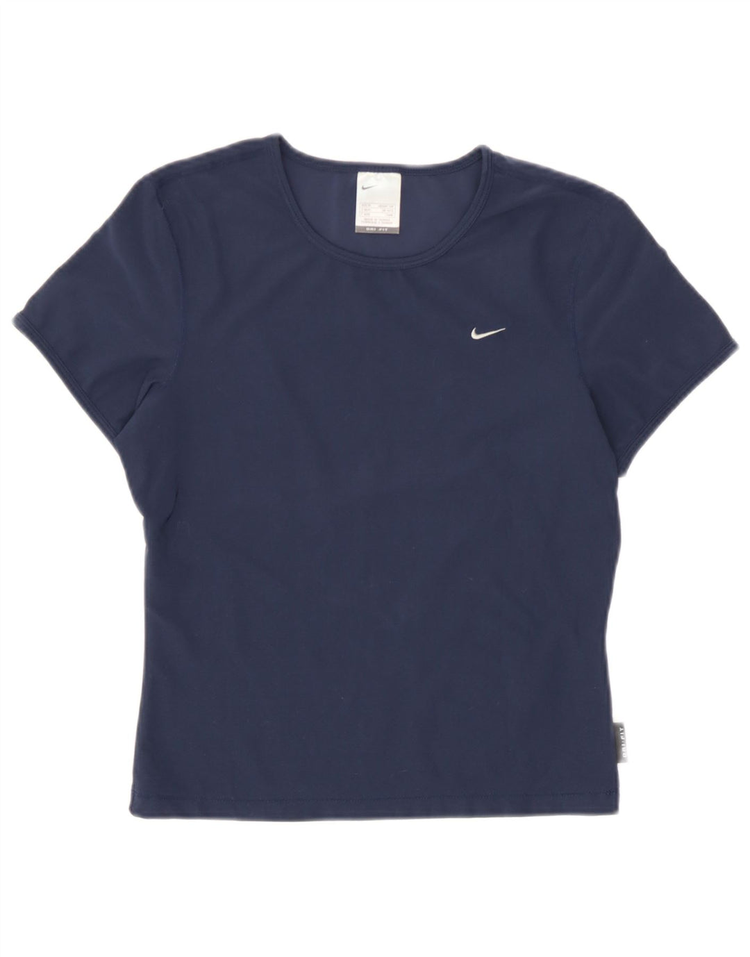 Nike Dame Dri Fit T-Shirt Top UK 10/12 Medium Navy Blue Polyester