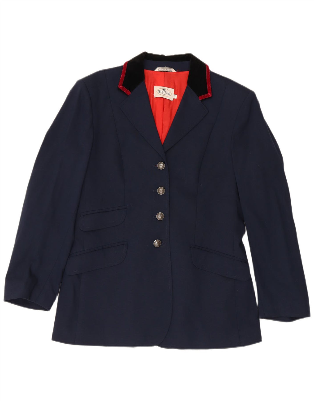 Vintage dame ridning 4-knaps blazerjakke IT 42 Medium marineblå uld