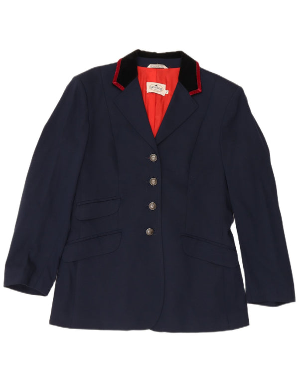 Vintage dame ridning 4-knaps blazerjakke IT 42 Medium marineblå uld