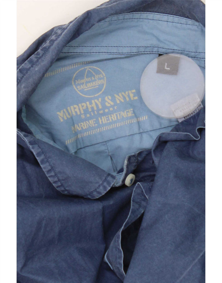 Murphy & Nye Herre Marine Heritage Shirt Stor marineblå bomuld