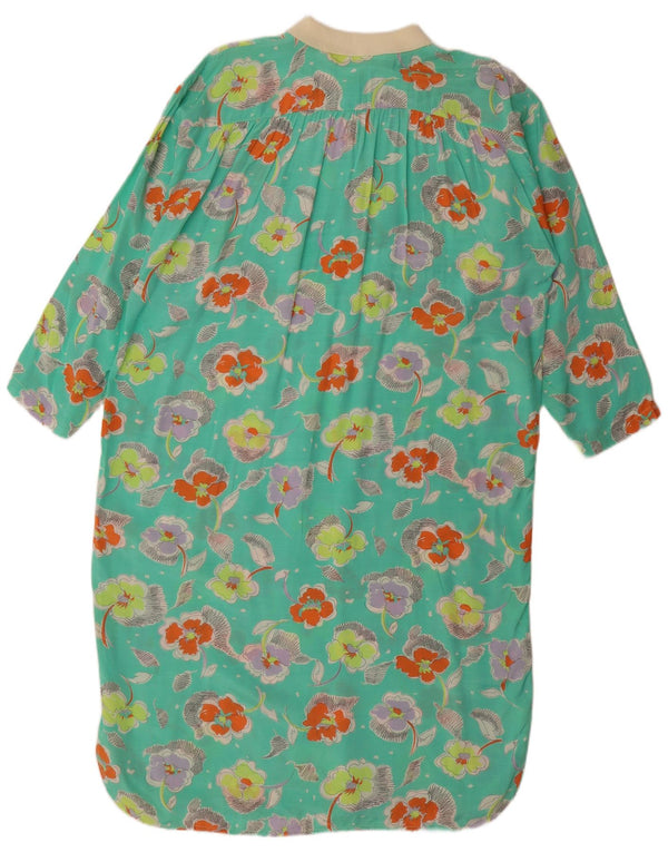 Vintage Dame Langærmet Skift Kjole IT 44 Medium Turkis Blomster