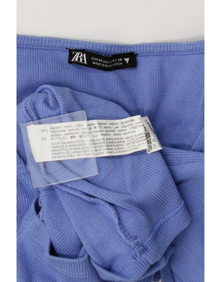 Zara Womens Crop Top UK 12 Medium Blue Cotton