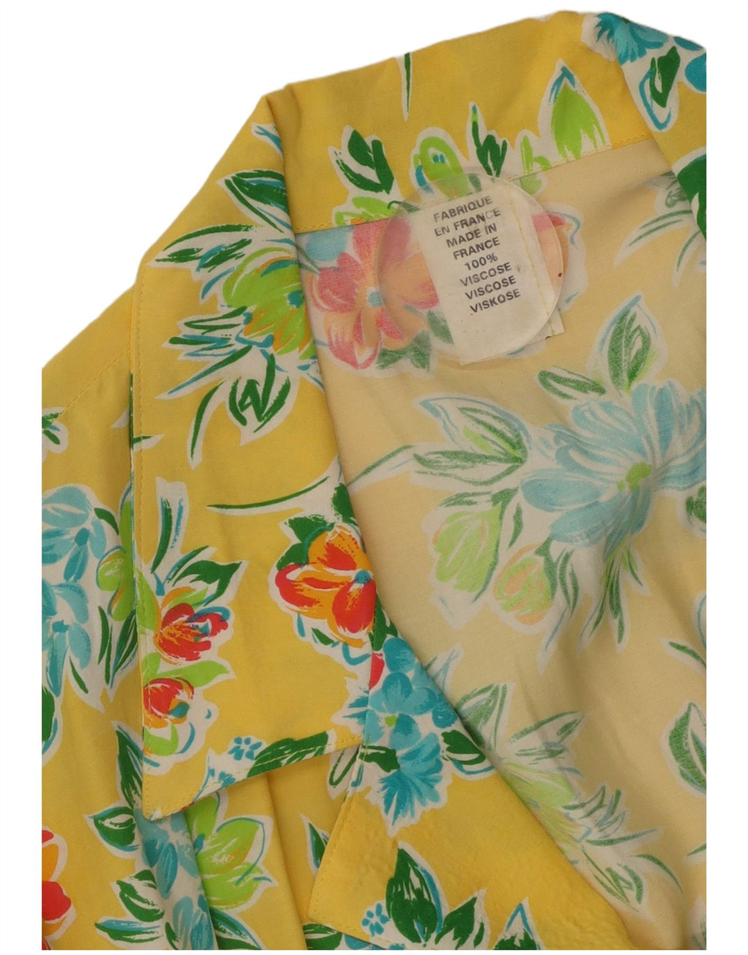VINTAGE Womens Short Sleeves Shirt Dress UK 14 Medium Yellow Floral