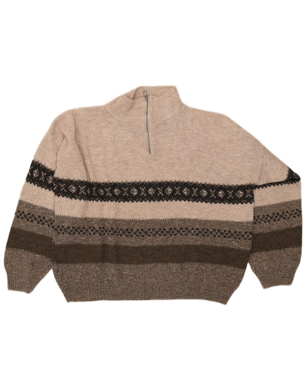 Southern Mens Zip Neck Jumper Sweater 2XL Beige Fair Isle Akryl