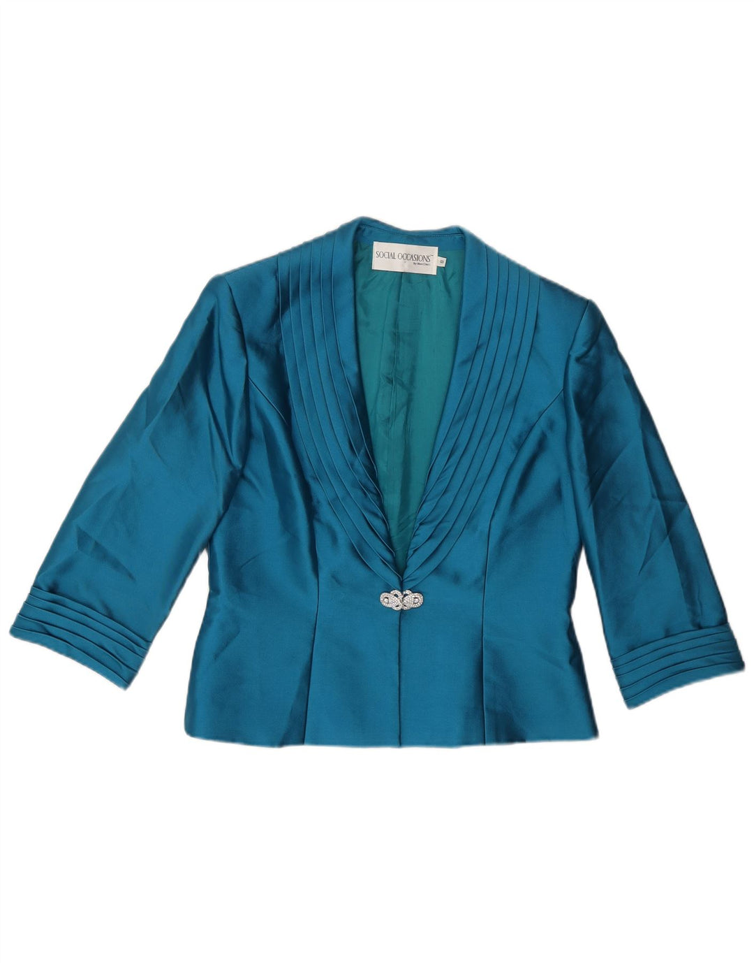 MON CHERI Womens 1 Button Blazer Jacket UK 8 Small Turquoise Silk Wedding