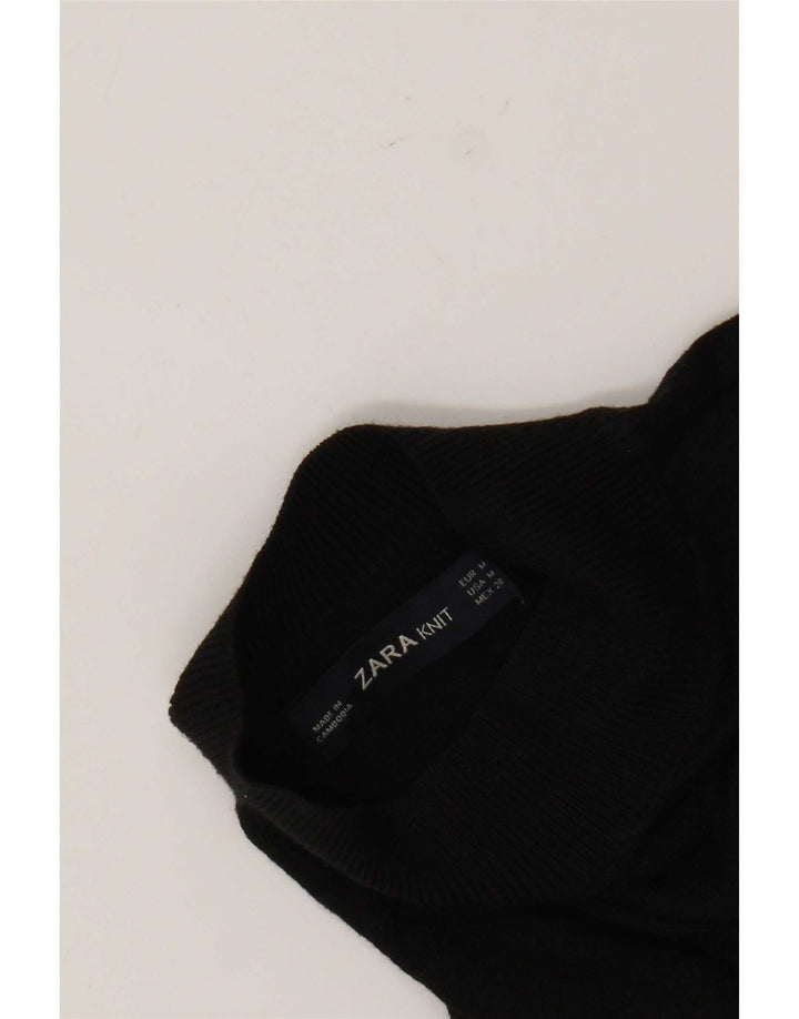 Zara Dame 3/4 ærmet Turtle Neck Jumper Sweater UK 14 Medium Sort
