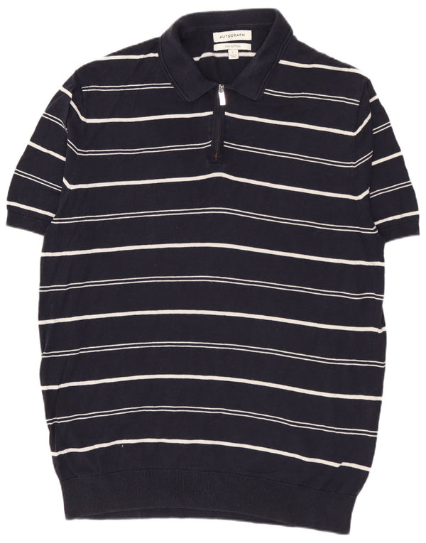 MARKS & SPENCER Herre Autograph Polo Neck Jumper Sweater Large Navy Blue
