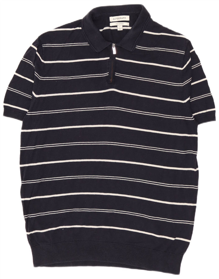 MARKS & SPENCER Herre Autograph Polo Neck Jumper Sweater Large Navy Blue