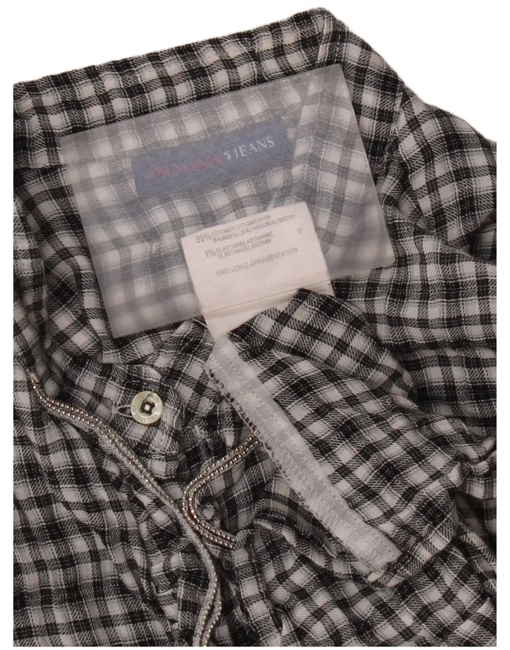 Trussardi Jeans Dame flæse foran skjorte UK 14 Stor sort ternet bomuld