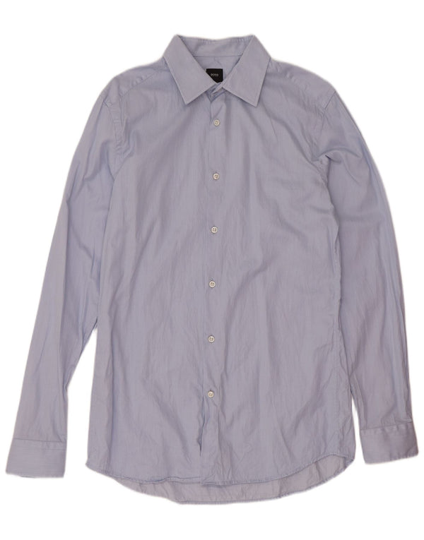 Hugo Boss Herre Slim Fit Skjorte Størrelse 38 15 Medium Blå Bomuld