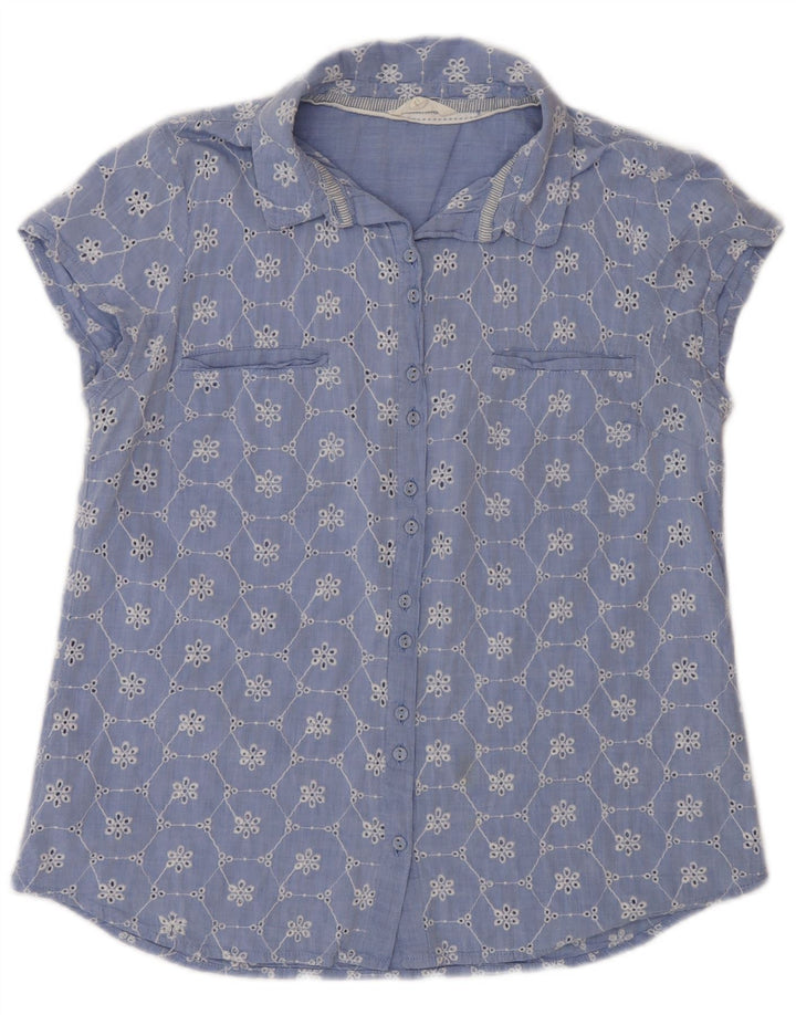 White Stuff Kortærmet skjorte til kvinder UK 12 Medium Blue Floral Cotton