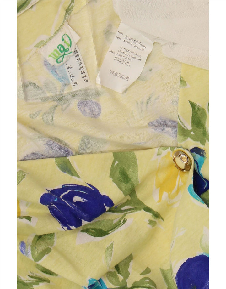 VINTAGE Kortærmet skjortekjole til kvinder UK 18 XL Gul blomsterbomuld