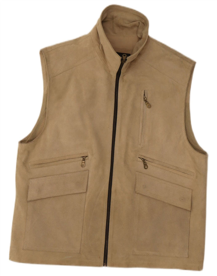 Vintage herre ruskind Gilet UK 38 medium beige læder