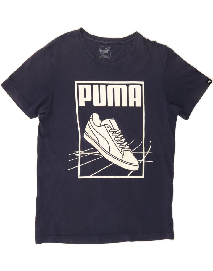 PUMA Mens Graphic T-Shirt Top Small Navy Blue Cotton Vintage Puma and Second-Hand Puma from Messina Hembry 