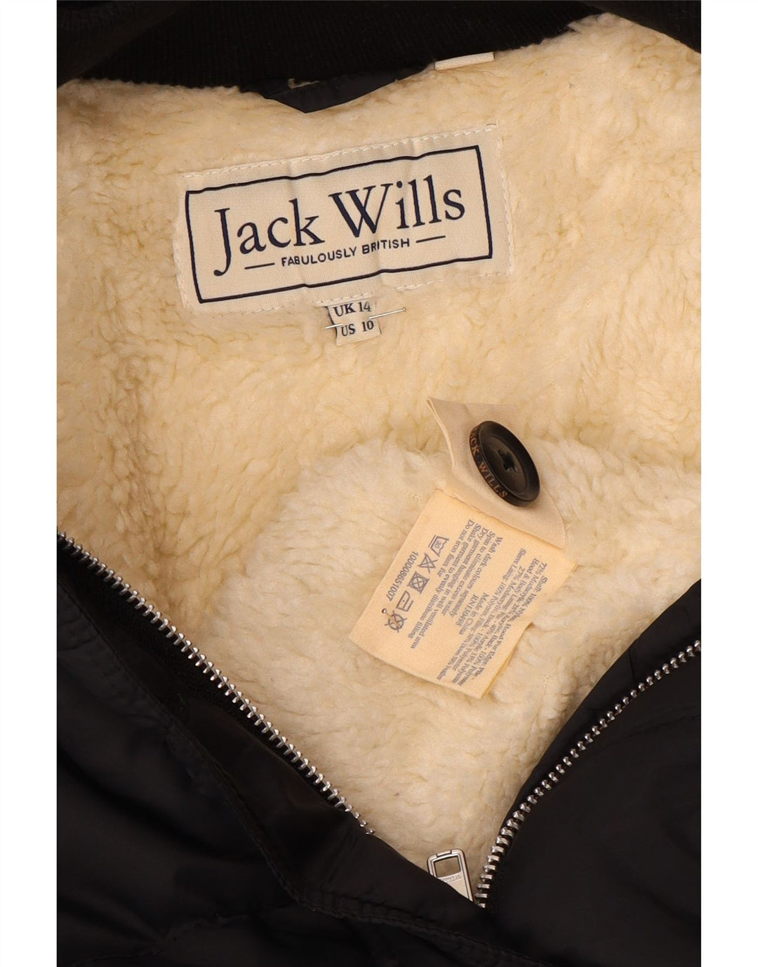 JACK WILLS Dame hættejakke UK 14 Stor sort nylon