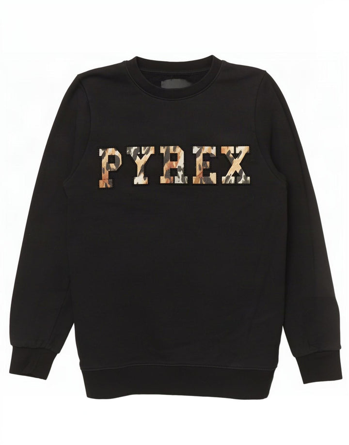 Pyrex Dame Grafisk Sweatshirt Jumper UK 6 XS Sort Bomuld