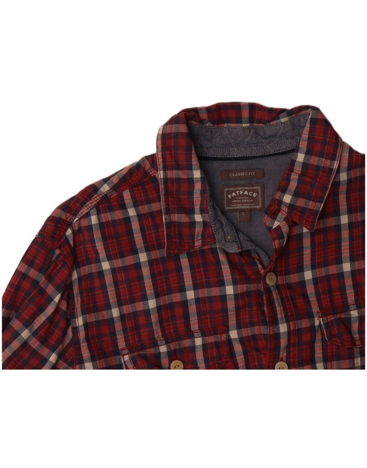 FAT FACE Mens Classic Fit Flannel Shirt Large Red Check Cotton