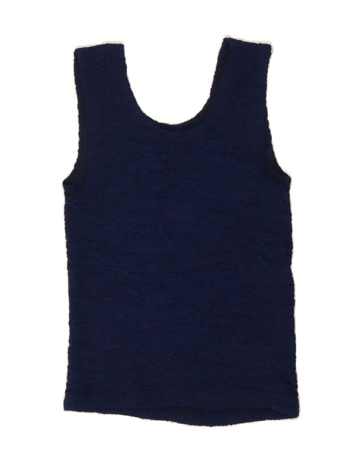 VINTAGE Womens Crop Sleeveless Blouse Top UK 8 Small Navy Blue Vintage Vintage and Second-Hand Vintage from Messina Hembry 
