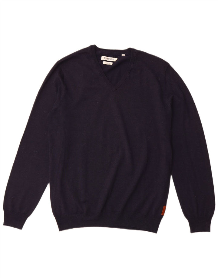 BEN SHERMAN Herre V-hals sweater Stor marineblå Merinould