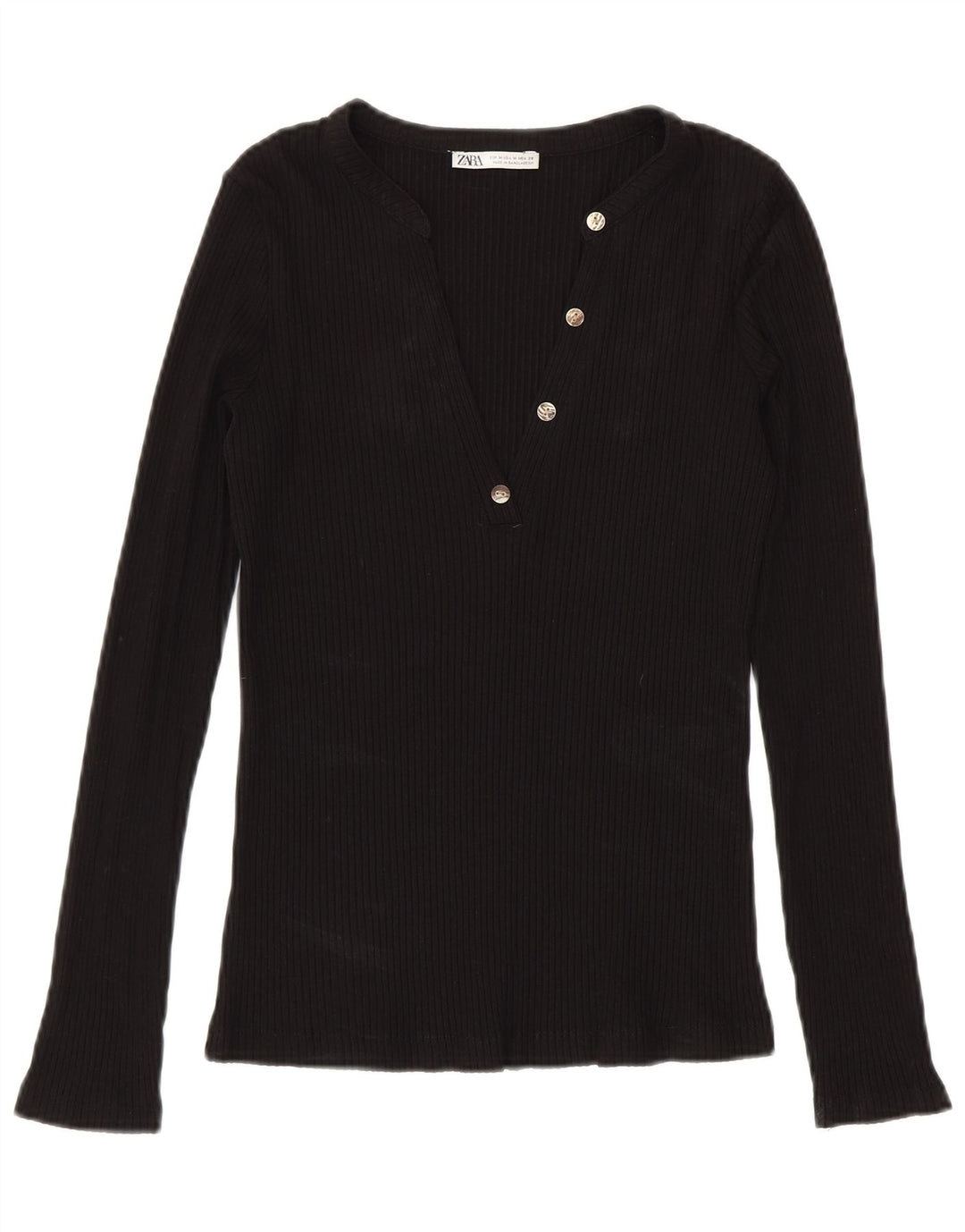 Zara Dame Top Langærmet UK 12 Medium Sort Modal