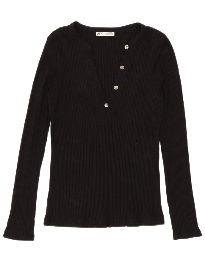 Zara Dame Top Langærmet UK 12 Medium Sort Modal