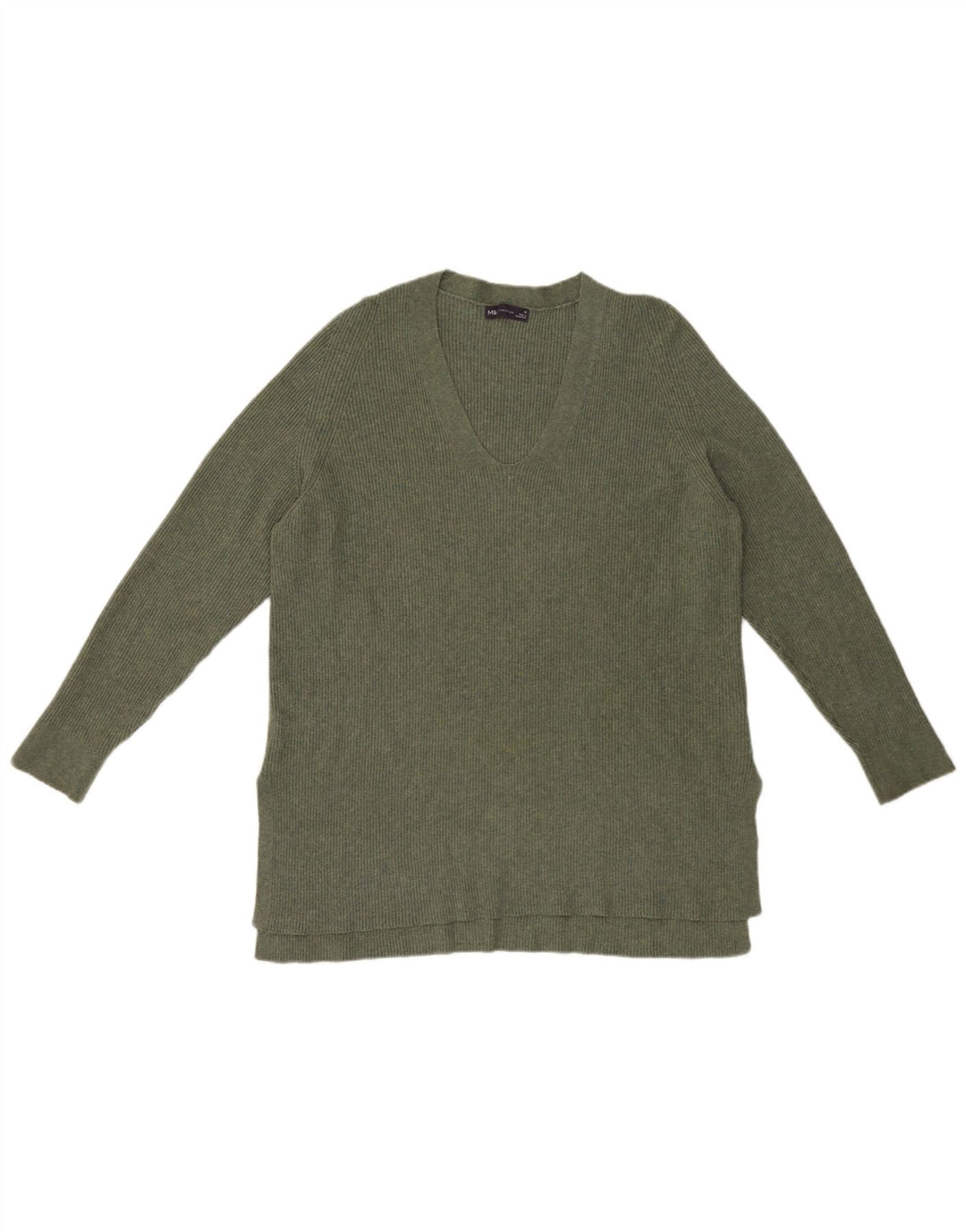 Marks & Spencer Dame V-hals sweater UK 16 Stor grøn polyester