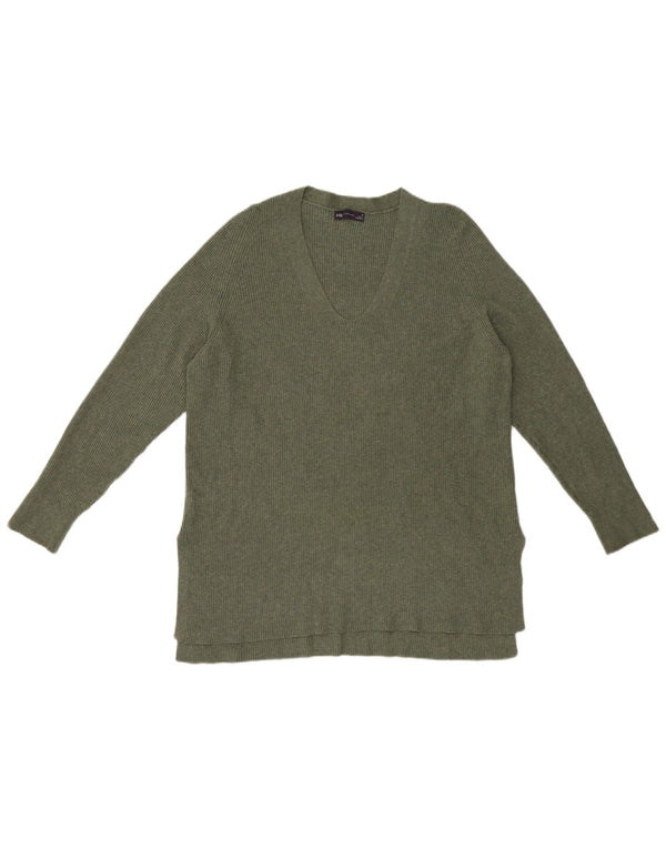 Marks & Spencer Dame V-hals sweater UK 16 Stor grøn polyester